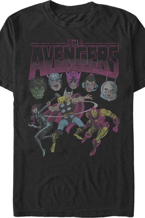 Retro Avengers Character Collage Marvel Comics T Shirt