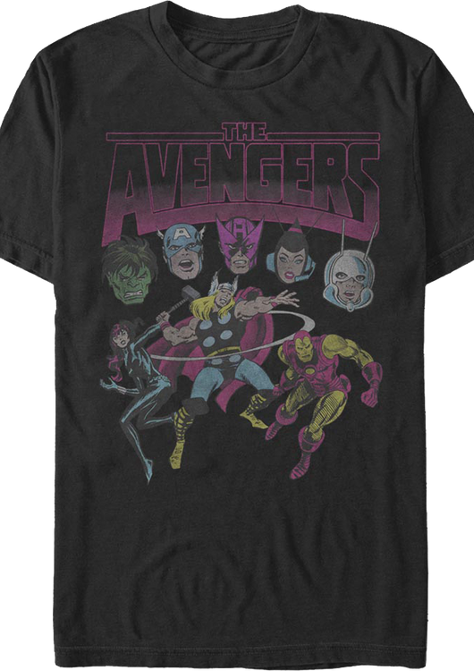 Retro Avengers Character Collage Marvel Comics T-Shirt - main product image