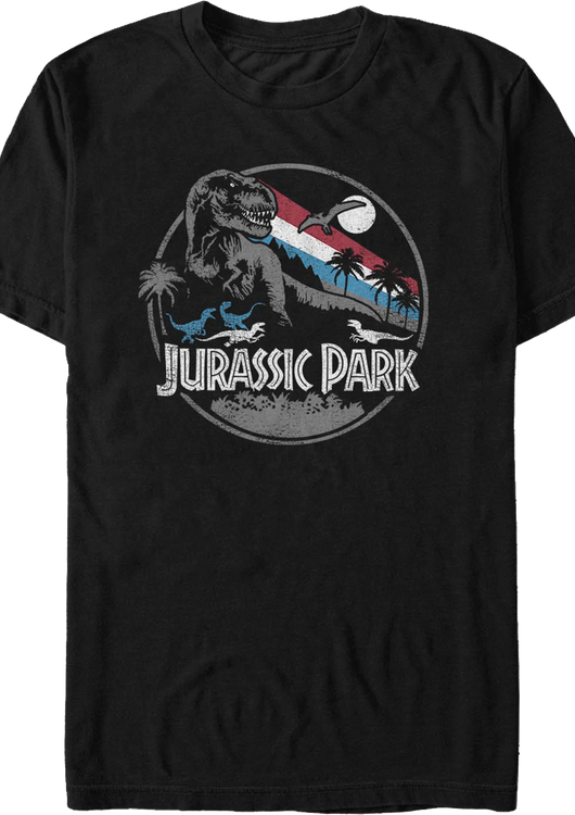Retro Dinosaur Circle Jurassic Park T-Shirt - main product image