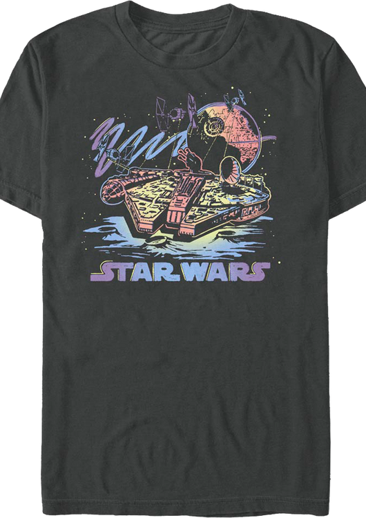 Retro Neon Millennium Falcon Star Wars T-Shirt - main product image