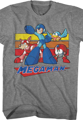 Retro Stripes Collage Mega Man T-Shirt