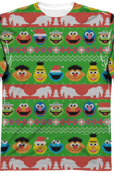 Sesame Street Sublimated Ugly Faux Christmas Sweater Long Sleeve Tee