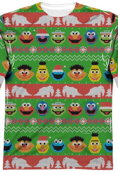 Sesame Street Sublimated Ugly Faux Christmas Sweater Long Sleeve Tee