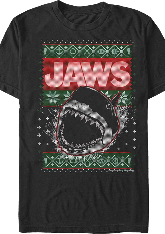 Shark Attack Faux Ugly Christmas Sweater Jaws T-Shirt - main product image