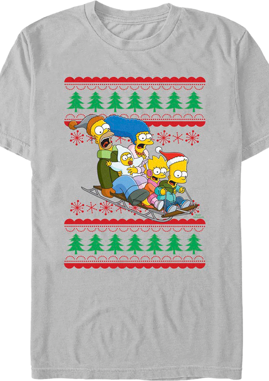 Sled Ride Faux Ugly Christmas Sweater Simpsons T-Shirt - main product image