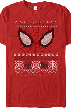 Spider-Man Mask Faux Ugly Christmas Sweater Marvel Comics T-Shirt