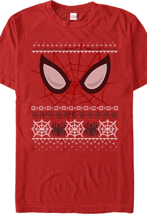 Spider-Man Mask Faux Ugly Christmas Sweater Marvel Comics T-Shirt