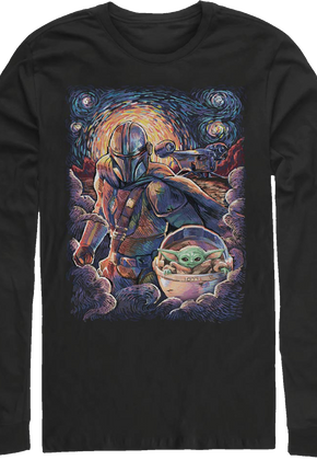 Starry Mandalorian And Child Star Wars Long Sleeve Shirt