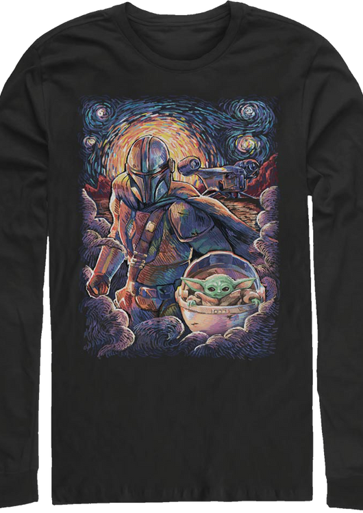 Starry Mandalorian And Child Star Wars Long Sleeve Shirt - main product image