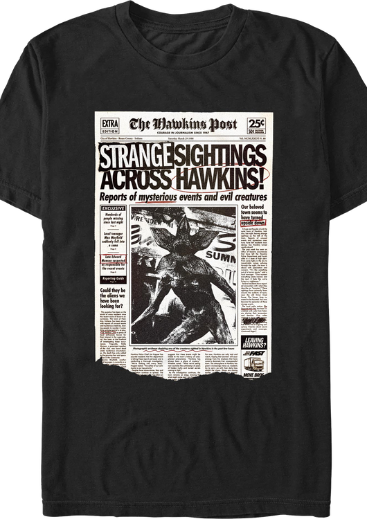 Strange Sightings Across Hawkins Stranger Things T-Shirt - main product image