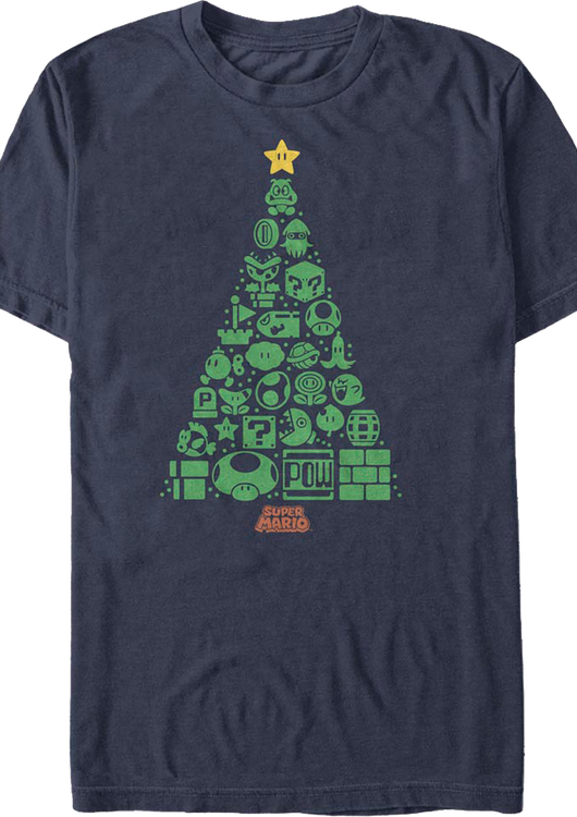 Super Mario Bros. Icons Christmas Tree Nintendo T-Shirt - main product image