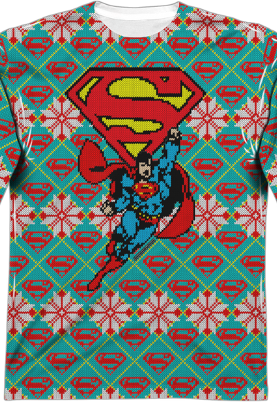 Superman Ugly Faux Christmas Sweater Long Sleeve Tee