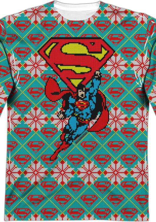 Superman Ugly Faux Christmas Sweater Long Sleeve Tee - main product image