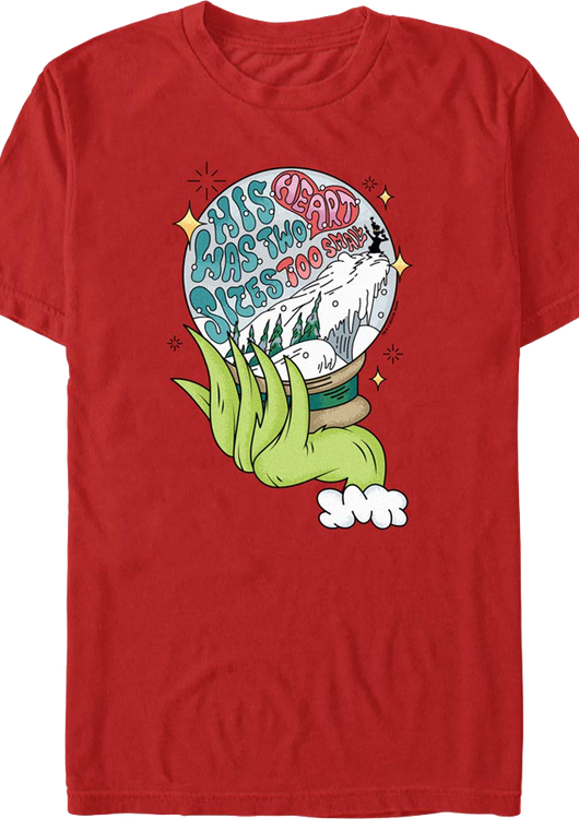 The Grinch Heart Size Snow Globe Dr. Seuss T-Shirt - main product image