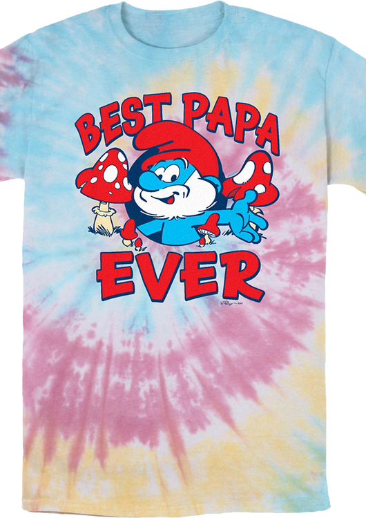Tie Dye Best Papa Ever Smurfs T-Shirt - main product image