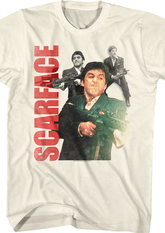 Tony Montana Shooting Collage Scarface T-Shirt - main product image