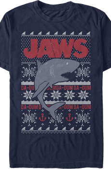 Ugly Faux Knit Jaws Christmas T-Shirt