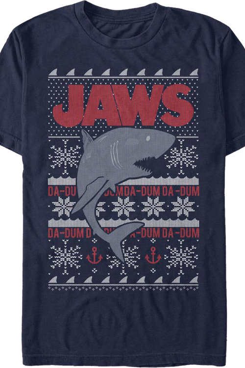 Ugly Faux Knit Jaws Christmas T-Shirtmain product image