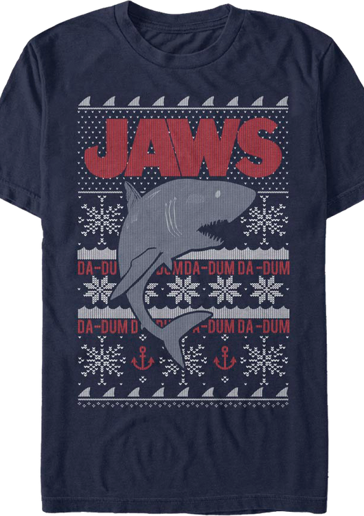 Ugly Faux Knit Jaws Christmas T-Shirt - main product image