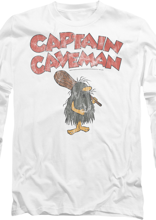 Vintage White Captain Caveman Long Sleeve Shirt - main product image