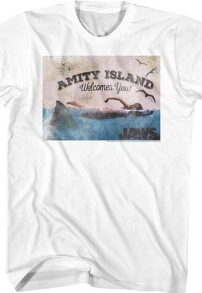 Welcome To Amity Island Postcard Jaws T-Shirt