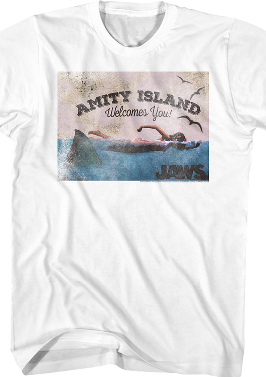 Welcome To Amity Island Postcard Jaws T-Shirt - main product image