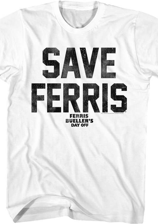 White Distressed Save Ferris Bueller T-Shirt - main product image