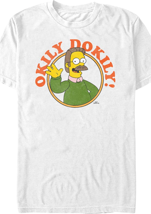 White Ned Flanders Okily Dokily Simpsons T-Shirt - main product image