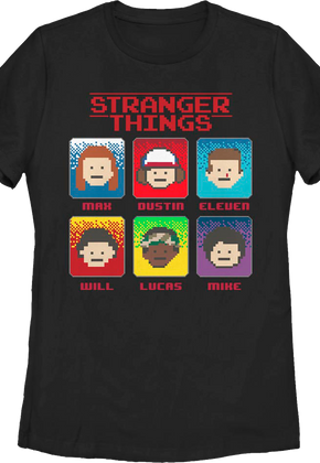 Womens 8-Bit Characters Stranger Things Shirt