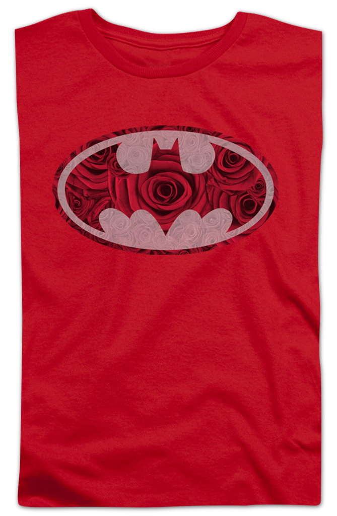 Comic Style Roses Batman Womens Batman Red Rose Logo DC Comics Shirt