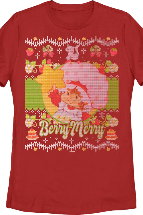 Womens Berry Merry Faux Christmas Sweater Strawberry Shortcake Shirtmain product image