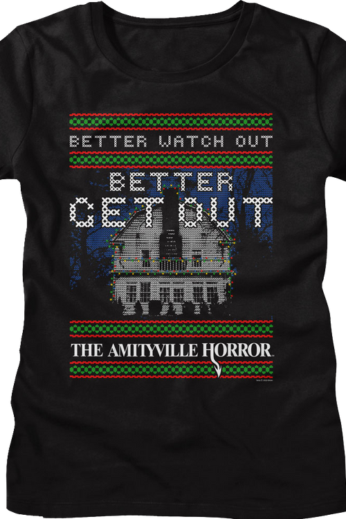 Womens Better Watch Out Faux Ugly Christmas Sweater Amityville Horror Shirtmain product image