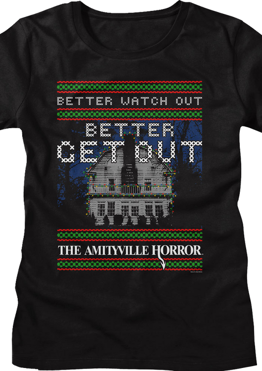 Womens Better Watch Out Faux Ugly Christmas Sweater Amityville Horror Shirt - main product image