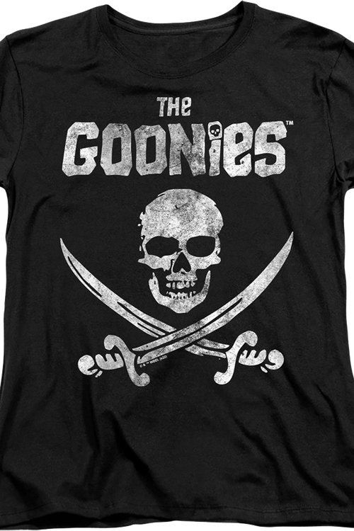 Womens Black Vintage Skull & Crossed Swords Goonies Shirt - main product image