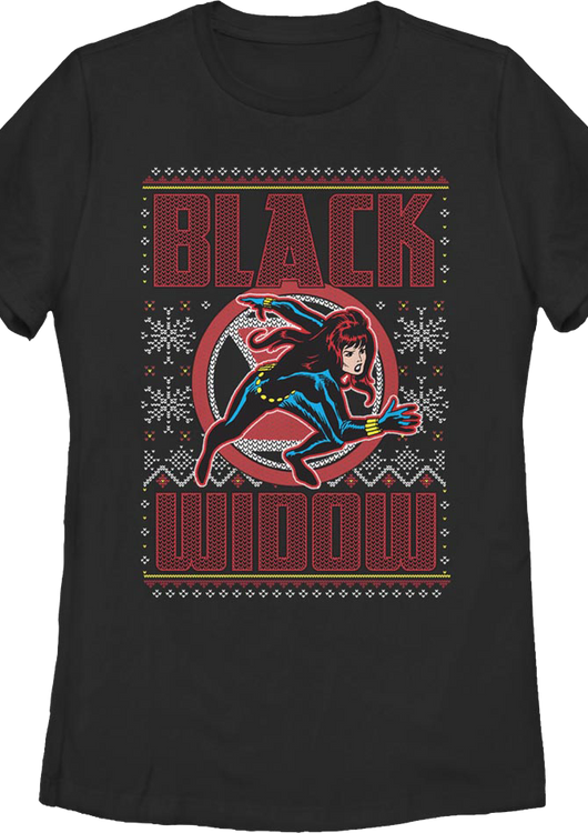 Womens Black Widow Faux Ugly Christmas Sweater Marvel Comics Shirt - main product image