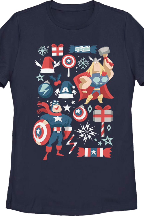 Womens Captain America And Thor Marvel Comics Christmas Shirtmain product image