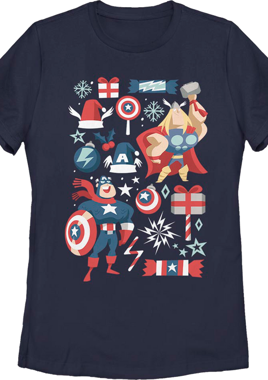 Womens Captain America And Thor Marvel Comics Christmas Shirt - main product image