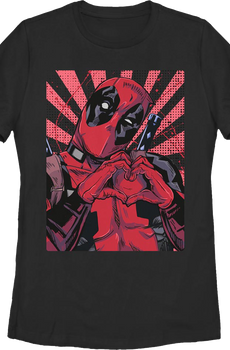 Womens Deadpool Heart Hands Marvel Comics Shirt