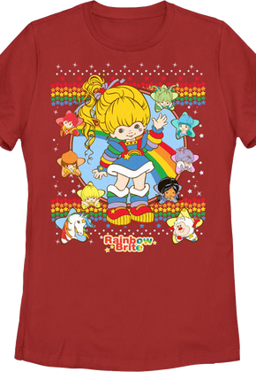 Womens Red Faux Ugly Sweater Rainbow Brite Shirt