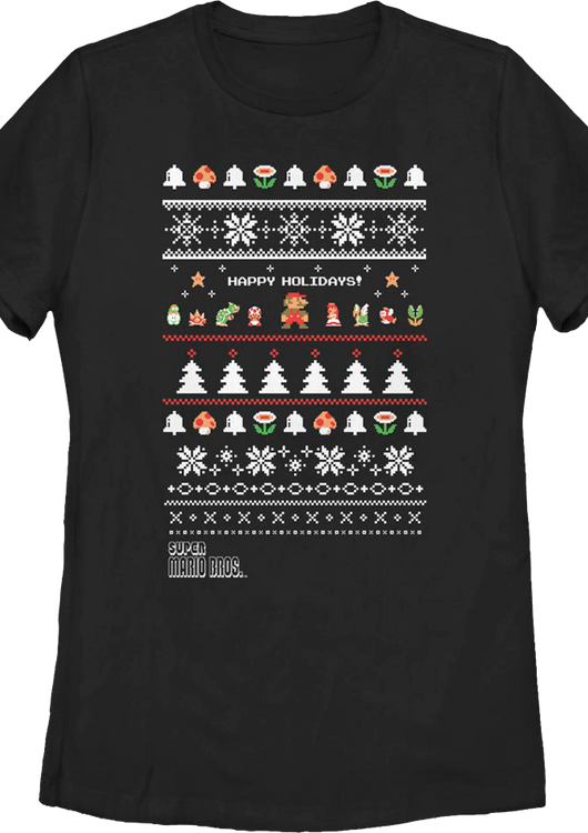 Womens Happy Holidays Faux Ugly Xmas Sweater Super Mario Bros. Shirt - main product image