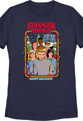 Womens Happy Holidays Stranger Things Shirt