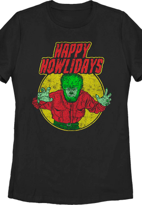 Womens Happy Howlidays Wolf Man Shirt