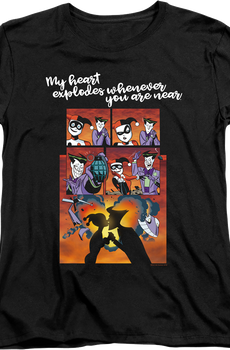 Womens Harley Quinn And The Joker Heart Explodes DC Comics Shirt