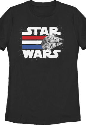 Womens Millennium Falcon Red White Blue Stripes Star Wars Shirt