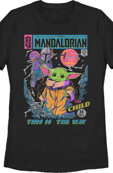 Womens Neon Mandalorian Comic Book Cover Star Wars Shirt