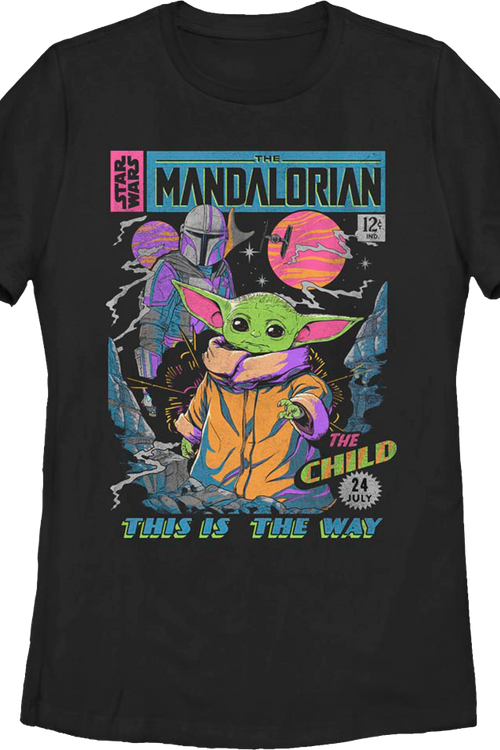 Womens Neon Mandalorian Comic Book Cover Star Wars Shirtmain product image