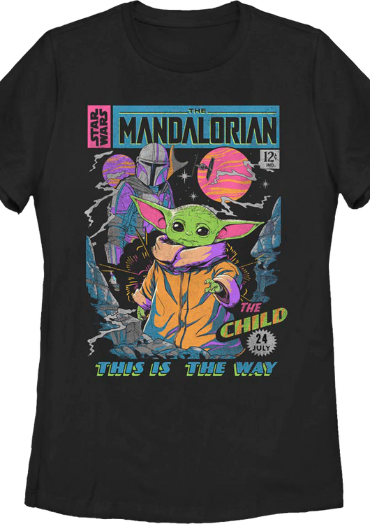 Womens Neon Mandalorian Comic Book Cover Star Wars Shirt - main product image
