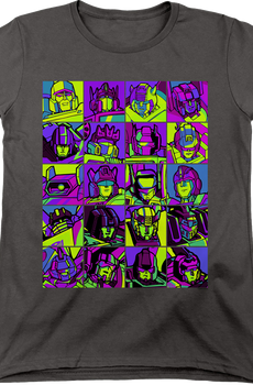 Womens Neon Pop Art Robot Collage Transformers Shirt