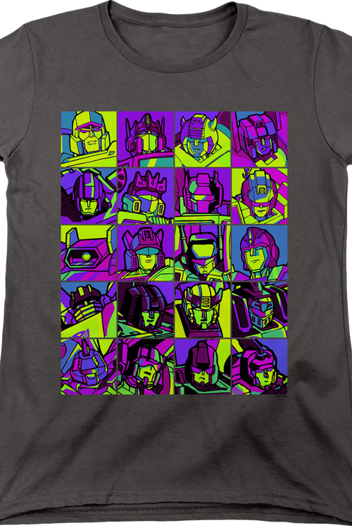 Womens Neon Pop Art Robot Collage Transformers Shirtmain product image