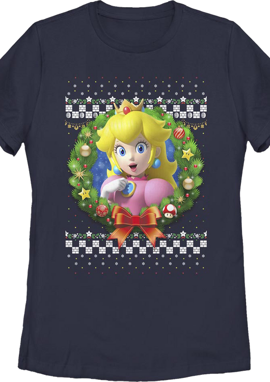 Womens Princess Peach Christmas Wreath Super Mario Bros. Shirt - main product image